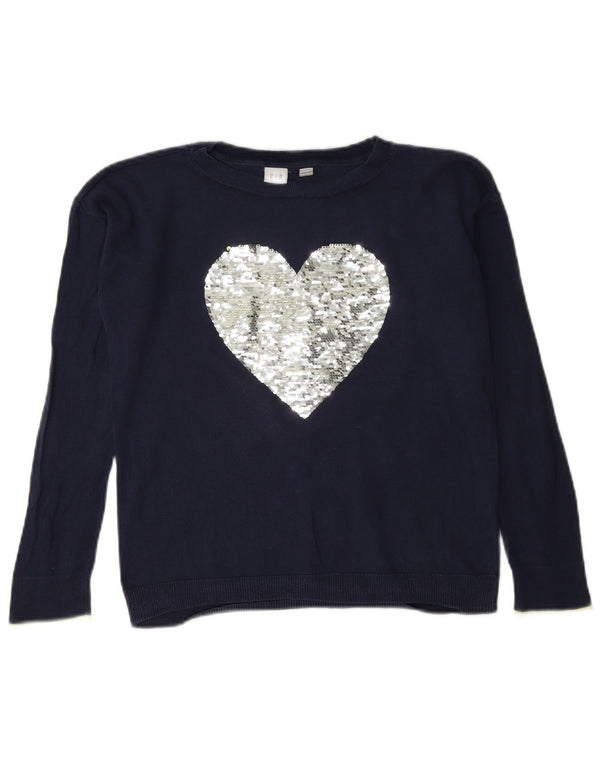 Gap Girls Maglione con scollo a barca con grafica 12-13 anni XL Cuore blu navy