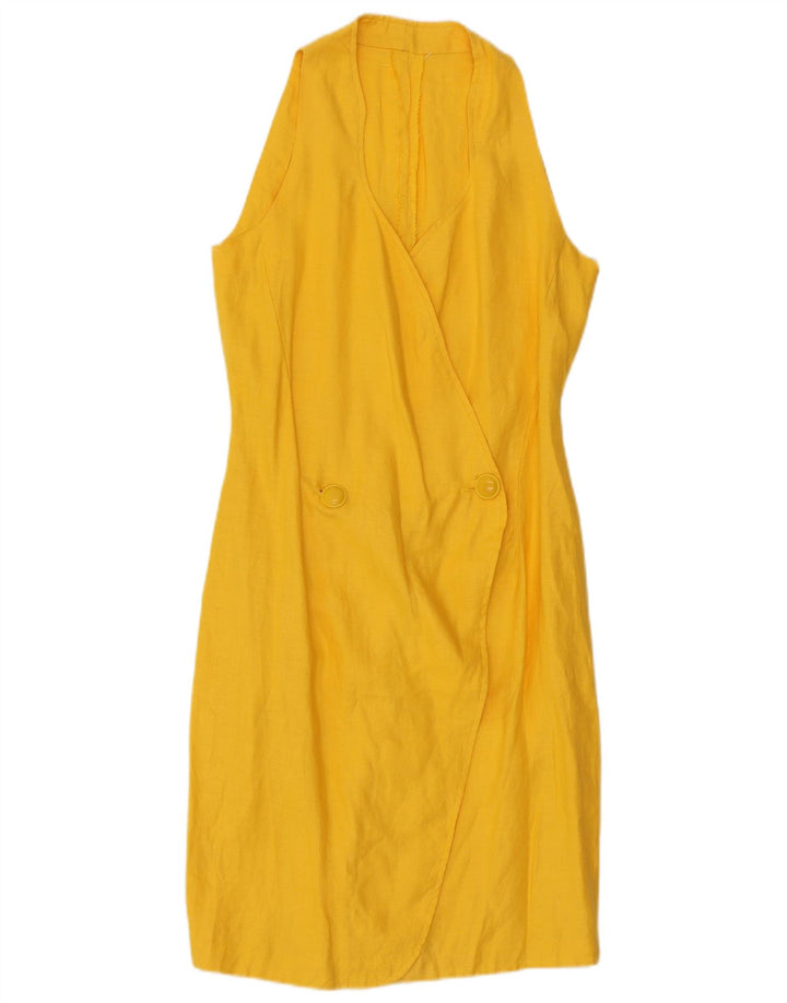 Abito avvolgente senza maniche da donna VINTAGE UK 8 piccolo giallo
