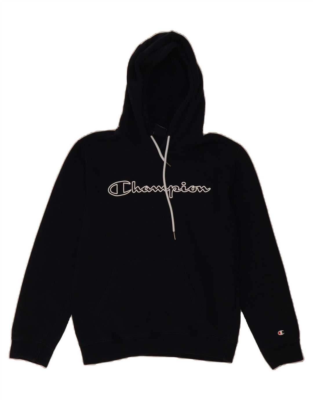 CHAMPION Mens Graphic Hoodie Jumper Medium Navy Blue Cotton Vintage Champion and Second-Hand Champion from Messina Hembry 