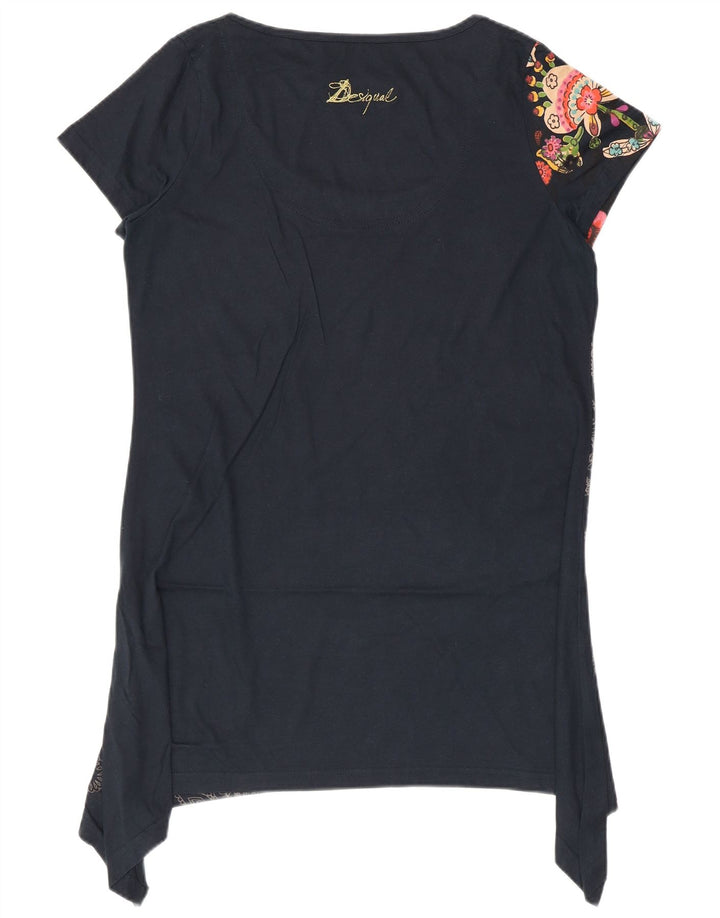 Desigual Abito tunica asimmetrico grafico da donna UK 14 Medium Black Floral
