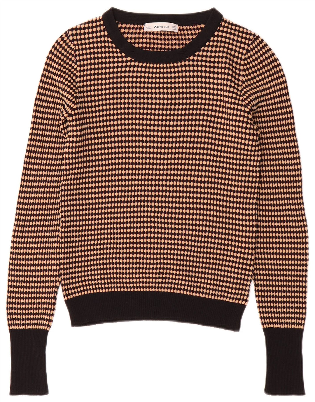 Maglione corto girocollo da donna Zara UK 12 a righe marrone medio