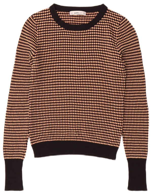 Maglione corto girocollo da donna Zara UK 12 a righe marrone medio