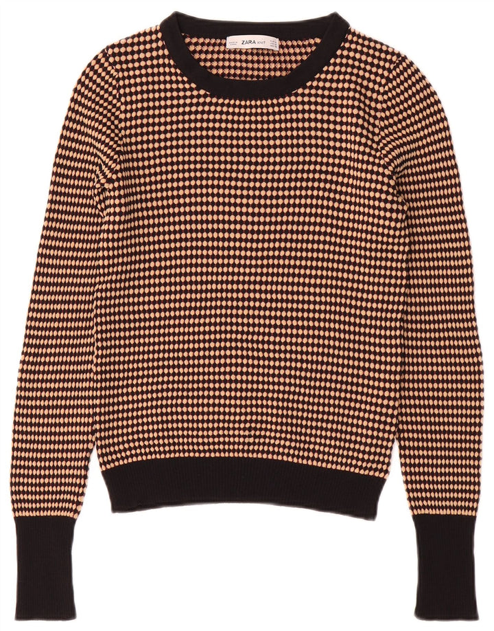 Maglione corto girocollo da donna Zara UK 12 a righe marrone medio