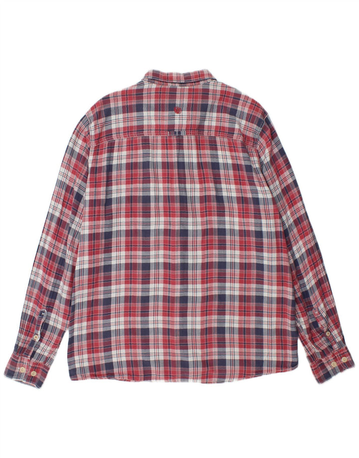 FAT FACE Camicia da uomo in flanella XL in cotone a quadri rossi