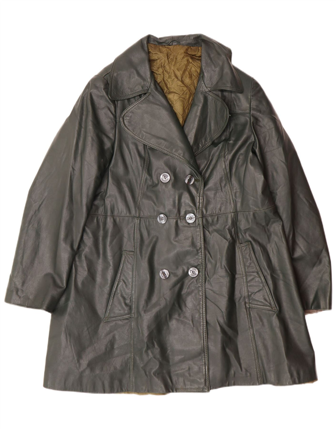 Cappotto in pelle doppio petto vintage da donna UK 18 XL Verde