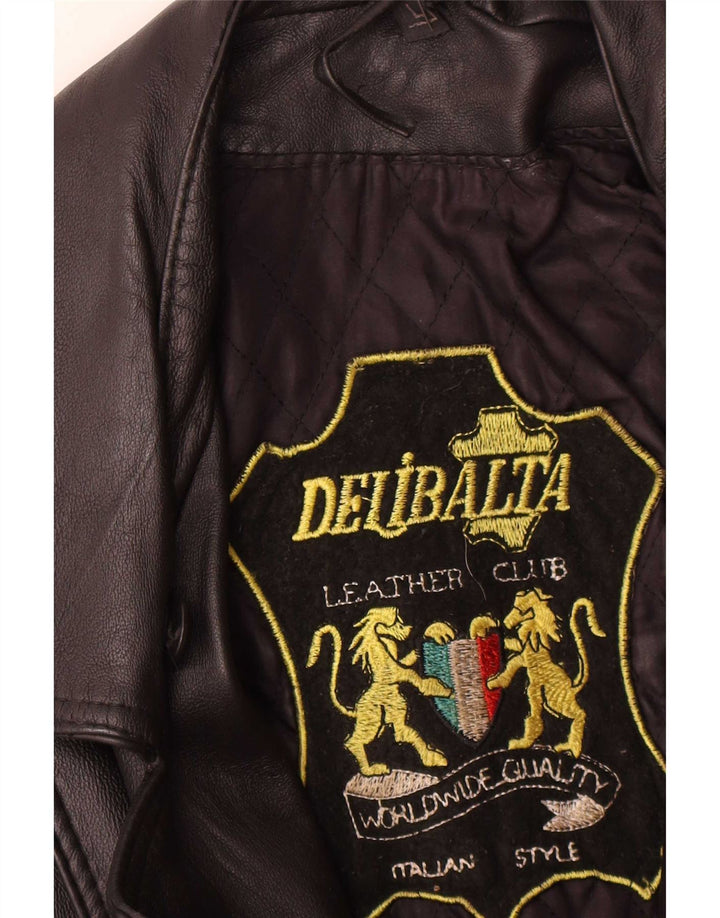 Giacca da motociclista in pelle da donna vintage UK 14 Pelle nera media