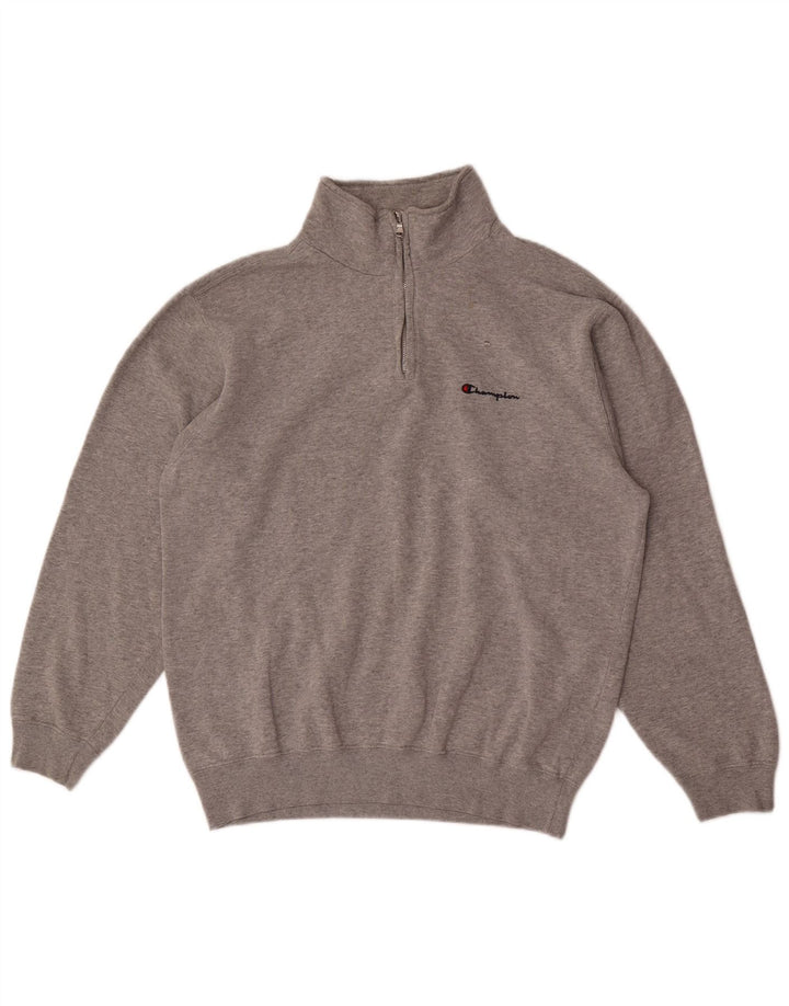 Felpa Champion da uomo con zip e collo, maglione, cotone chiazzato grigio medio