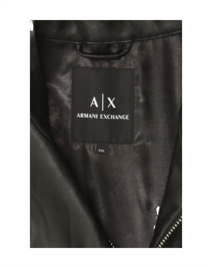ARMANI EXCHANGE Mens Bomber Jacket UK 44 2XL Black Polyurethane Vintage Armani Exchange and Second-Hand Armani Exchange from Messina Hembry 