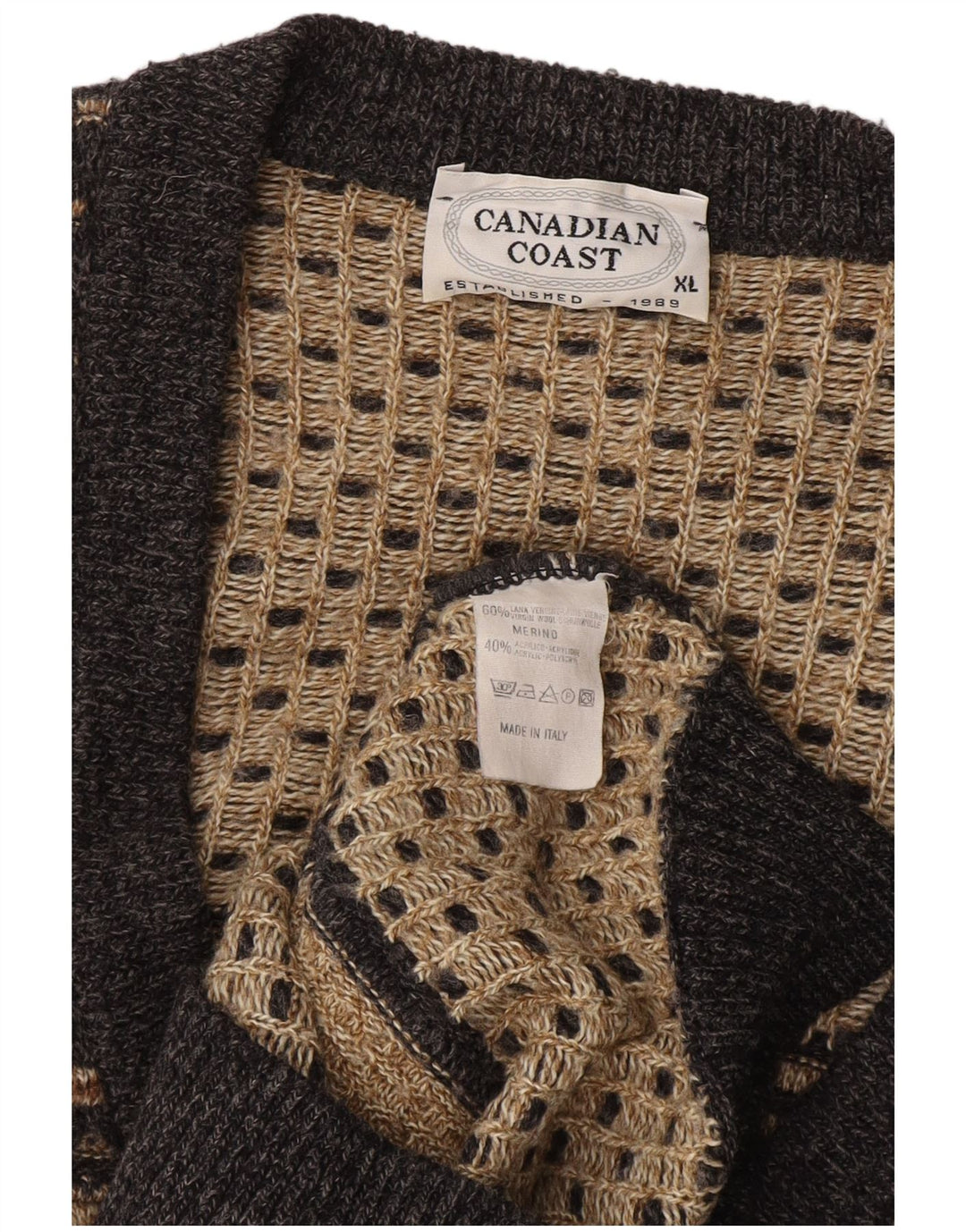 Maglione cardigan da uomo VINTAGE XL in lana a righe grigie