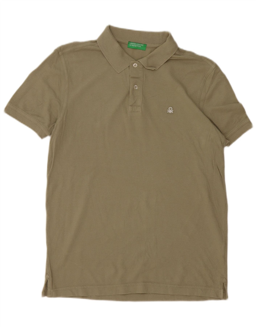 Polo Benetton da uomo in cotone kaki medio