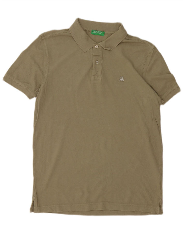 Polo Benetton da uomo in cotone kaki medio