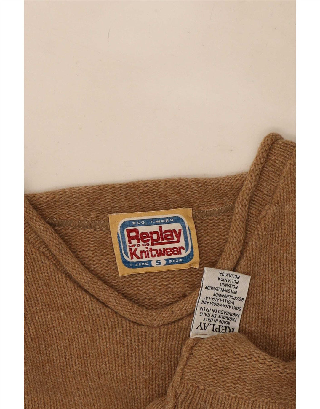 Replay Maglione da uomo con scollo a V piccolo in lana beige