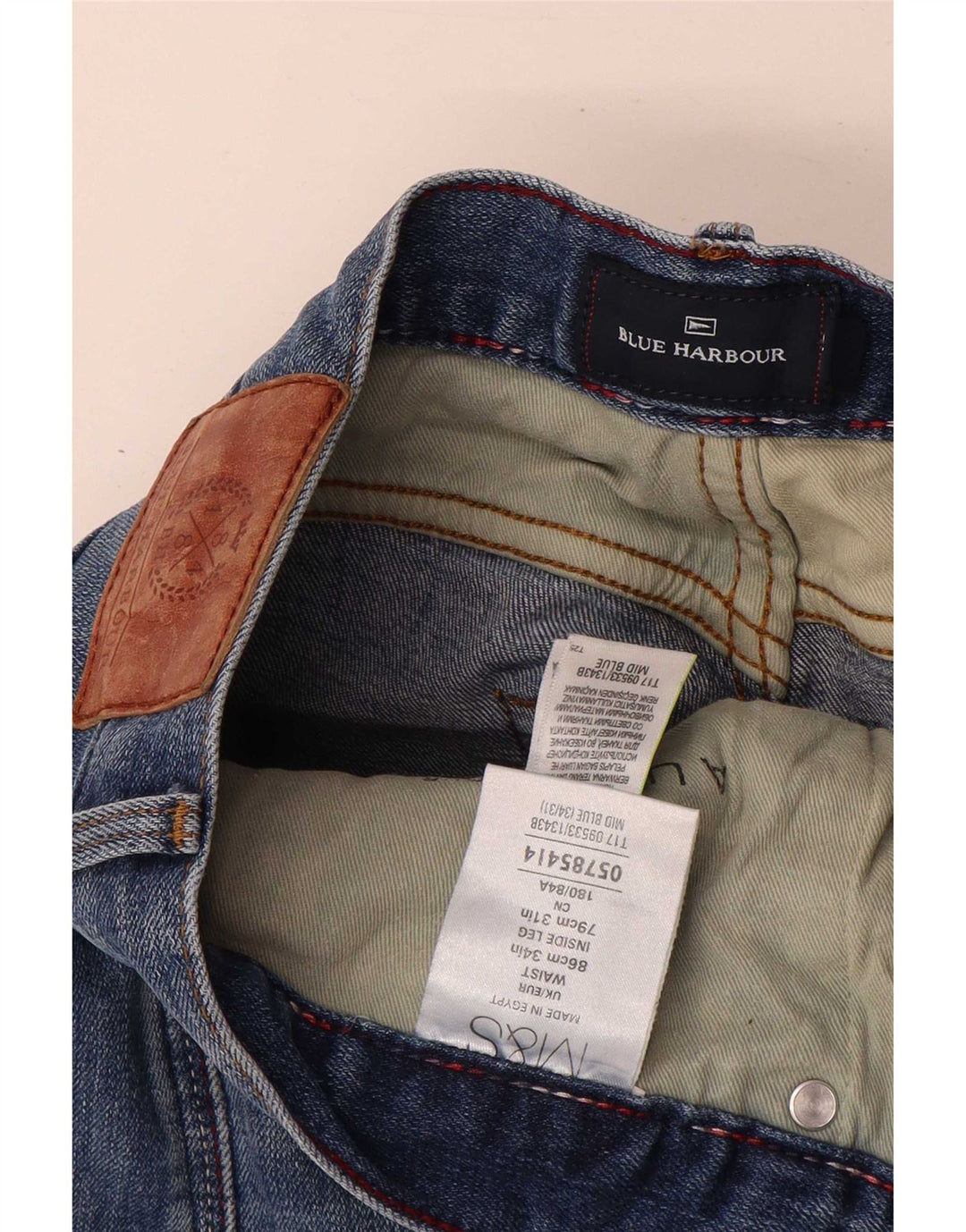 Jeans dritti da uomo Marks & Spencer blu Harbour W34 L31 cotone
