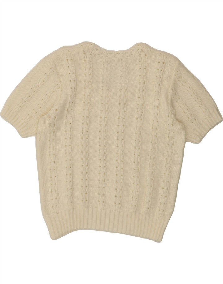 VINTAGE Womens Boat Neck Jumper Sweater UK 14 Medium Off White Vintage Vintage and Second-Hand Vintage from Messina Hembry 