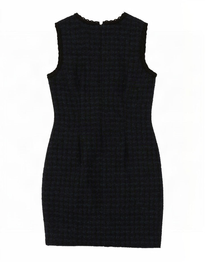 Brora Abito tubino senza maniche da donna UK 14 Grande lana pied de poule blu navy
