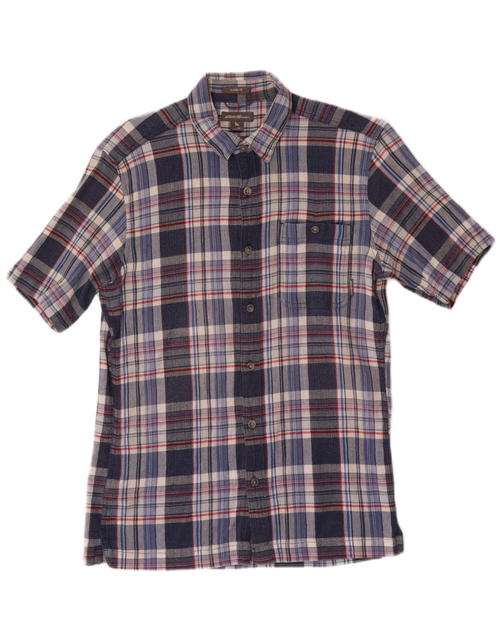 EDDIE BAUER Camicia da uomo a maniche corte vestibilità classica in cotone a quadri blu medio