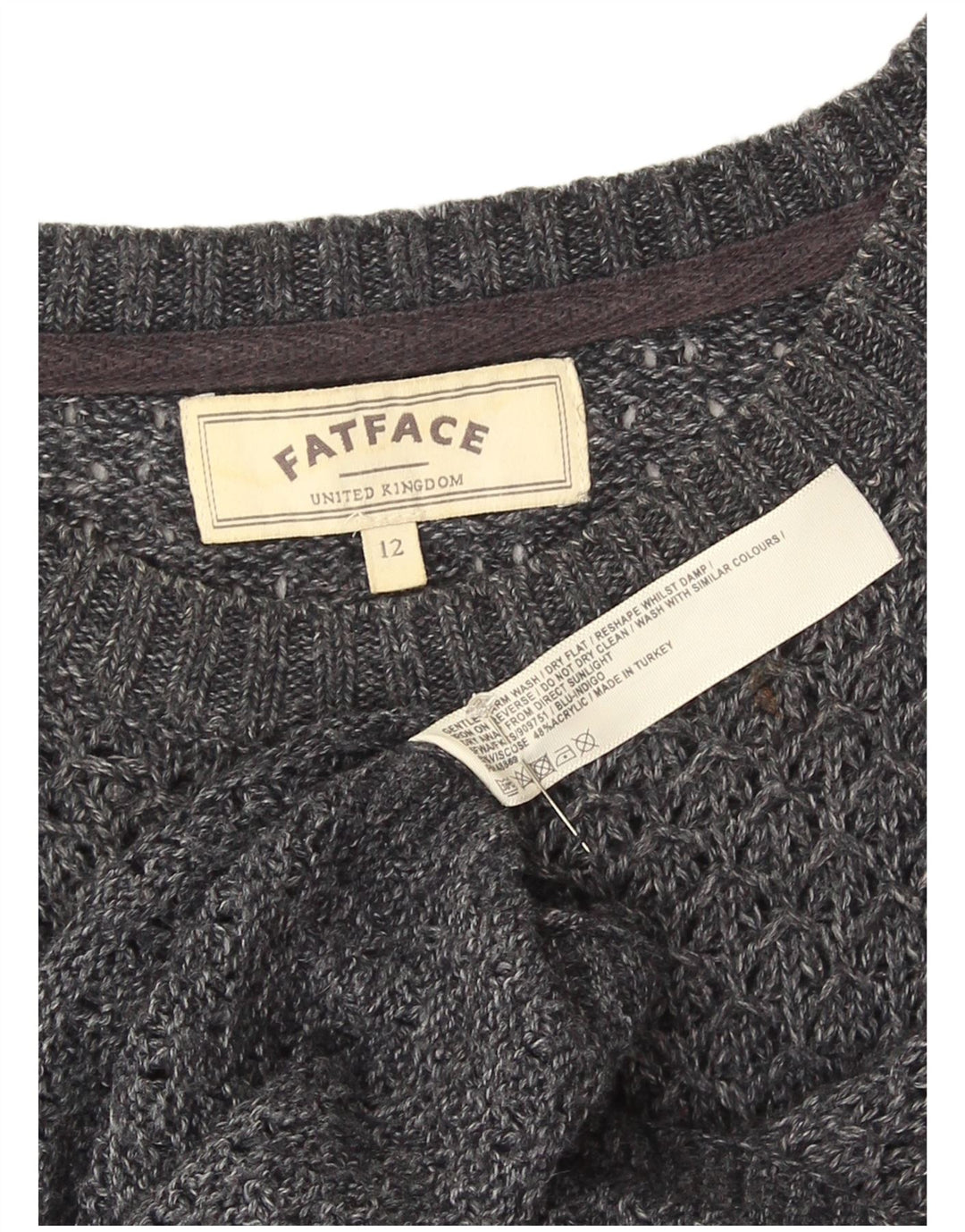 Maglione maglione con scollo a barca lungo da donna Fat Face UK 12 Grigio medio