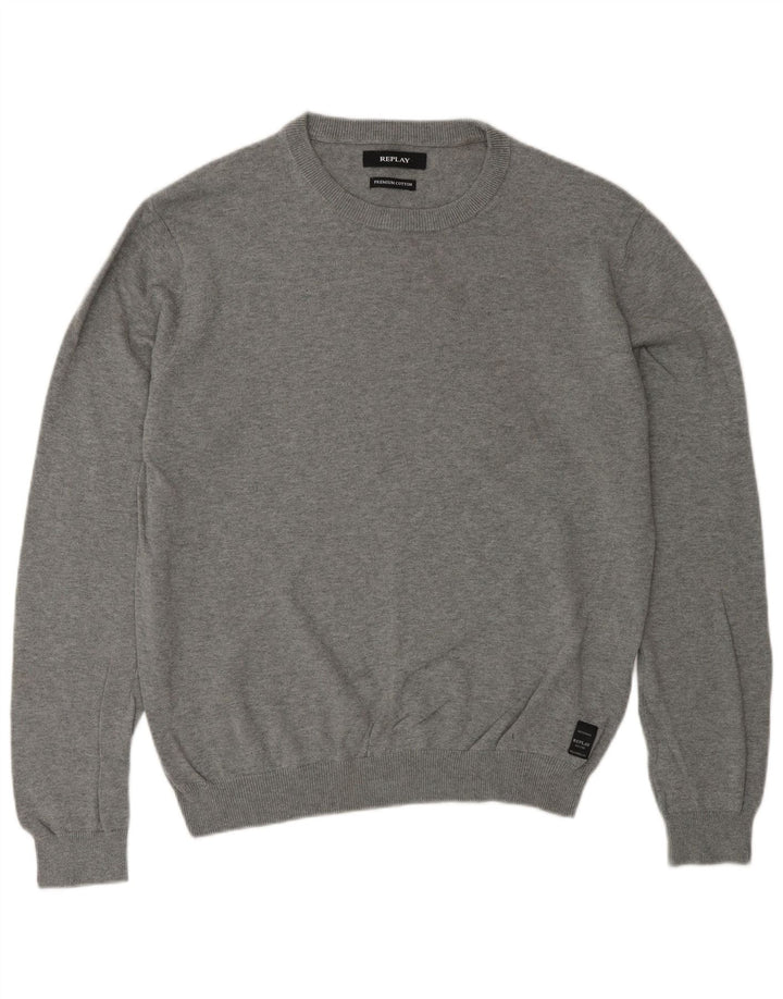 REPLAY Mens Crew Neck Jumper Sweater Medium Grey Cotton