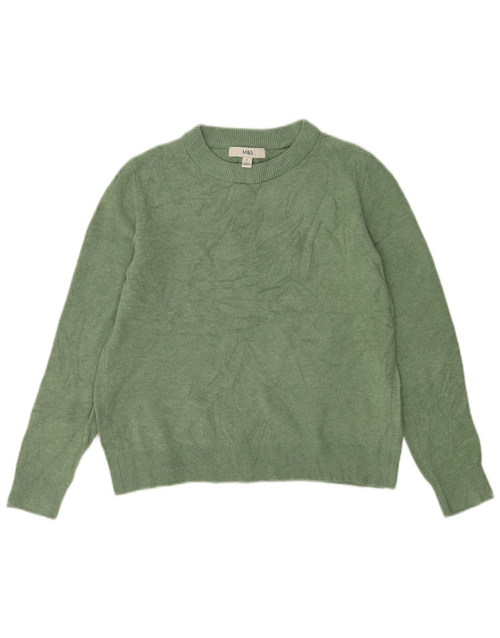 Maglione maglione girocollo da donna Marks & Spencer UK 10 piccolo poliestere verde