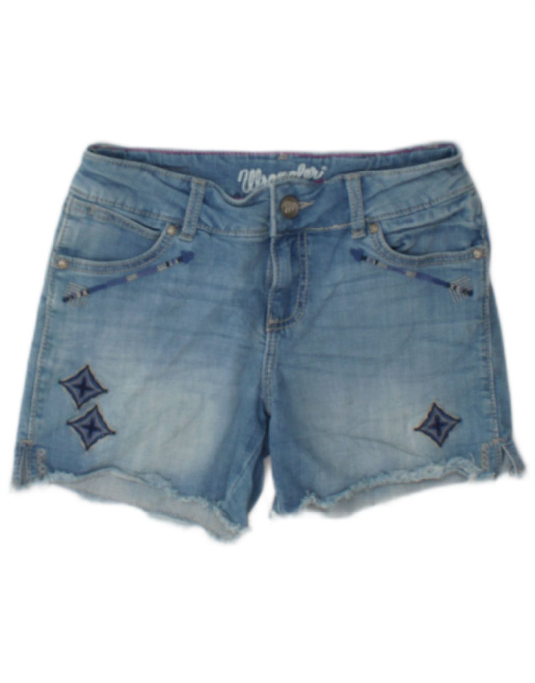 Pantaloncini di jeans con grafica da donna Wrangler US 3/4 piccoli W27 cotone blu
