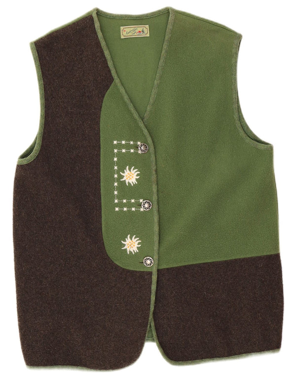 Maglione cardigan senza maniche vintage da donna UK 12 Colorblock verde medio