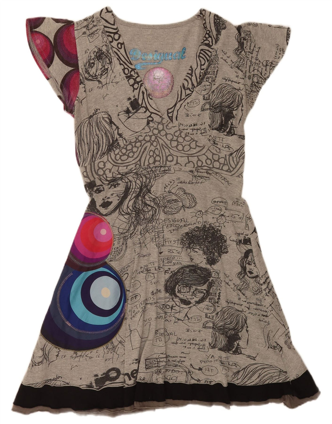 Abito da donna Desigual Graphic A-Line UK 12 Grigio medio