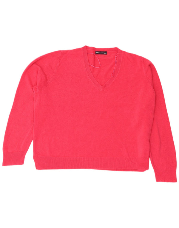 Maglione maglione con scollo a V da donna Marks & Spencer UK 24 4XL Acrilico rosa