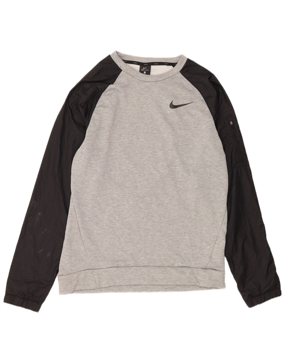 NIKE Mens Dri Fit Sweatshirt Jumper Medium Grey Colourblock Polyester