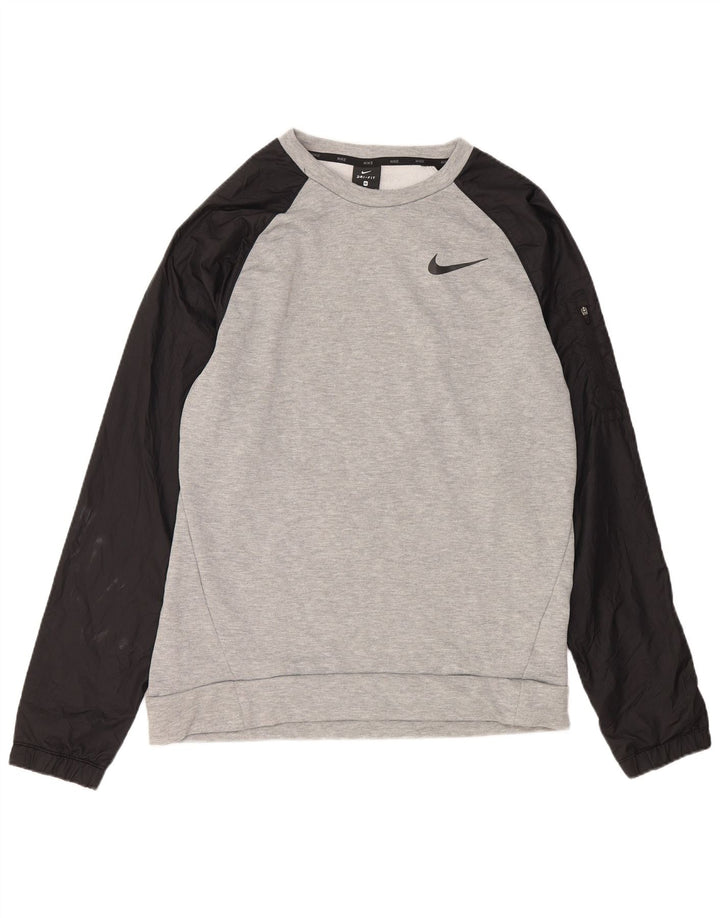 NIKE Mens Dri Fit Sweatshirt Jumper Medium Grey Colourblock Polyester