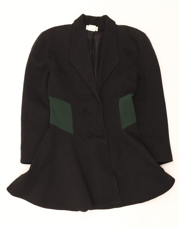 VINTAGE Womens Double Breasted Coat IT 44 Medium Black Colourblock Acrylic Vintage Vintage and Second-Hand Vintage from Messina Hembry 