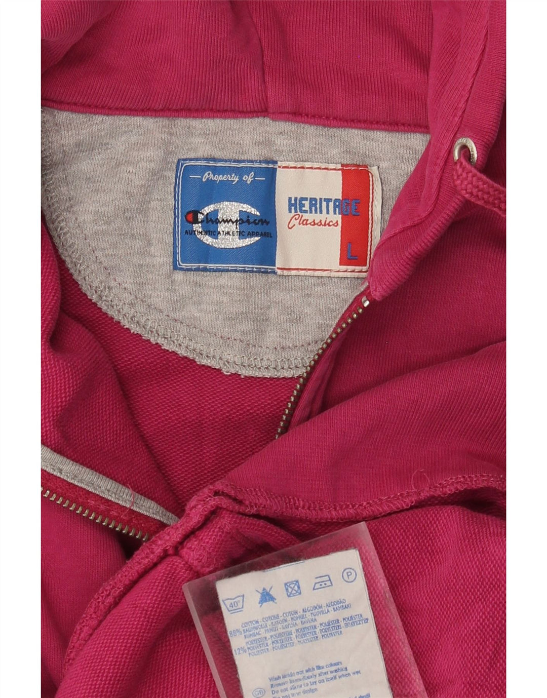 CHAMPION Felpa con cappuccio e zip Heritage Classics da donna UK 16 Large Rosa