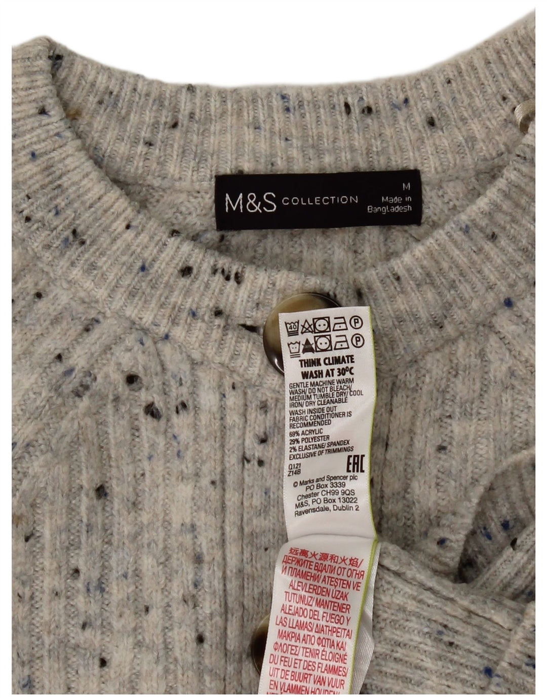 Maglione cardigan corto da donna Marks & Spencer UK 14 Grigio medio chiazzato