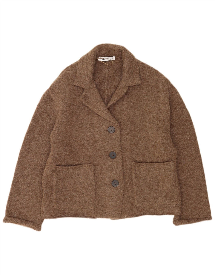 Maglione cardigan oversize da donna Zara UK 10 piccolo poliestere marrone
