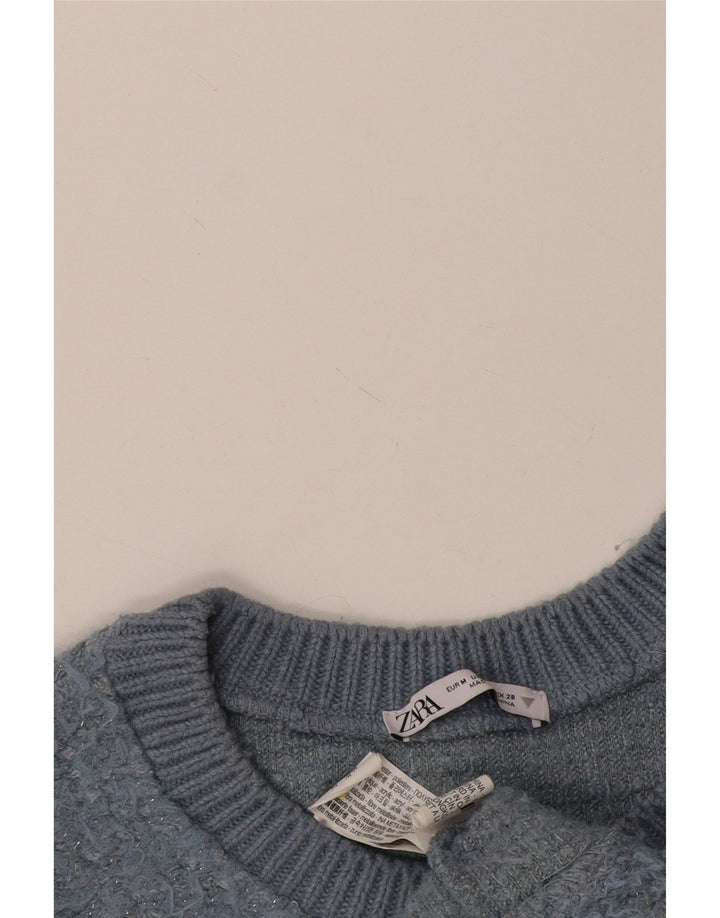 Maglione corto girocollo da donna Zara UK 14 Poliestere blu medio