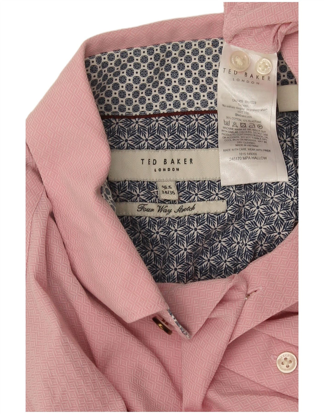Camicia da uomo Ted Baker taglia 16 1/2 grande cotone geometrico rosa