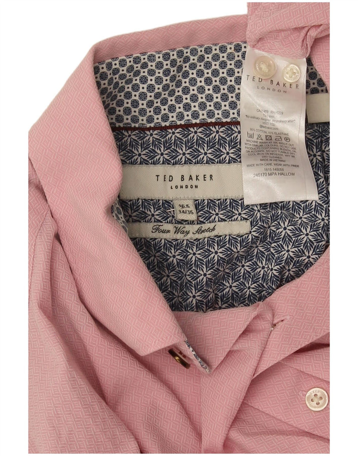 Camicia da uomo Ted Baker taglia 16 1/2 grande cotone geometrico rosa