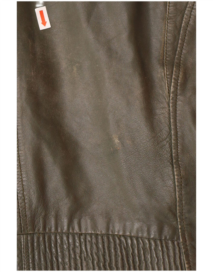 DAVID MOORE Giacca da motociclista corta da donna UK 16 Large Verde Colorblock in pelle