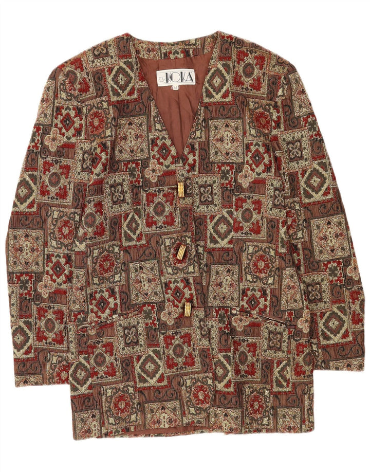 Giacca blazer vintage da donna a 3 bottoni IT 46 grande acetato patchwork marrone