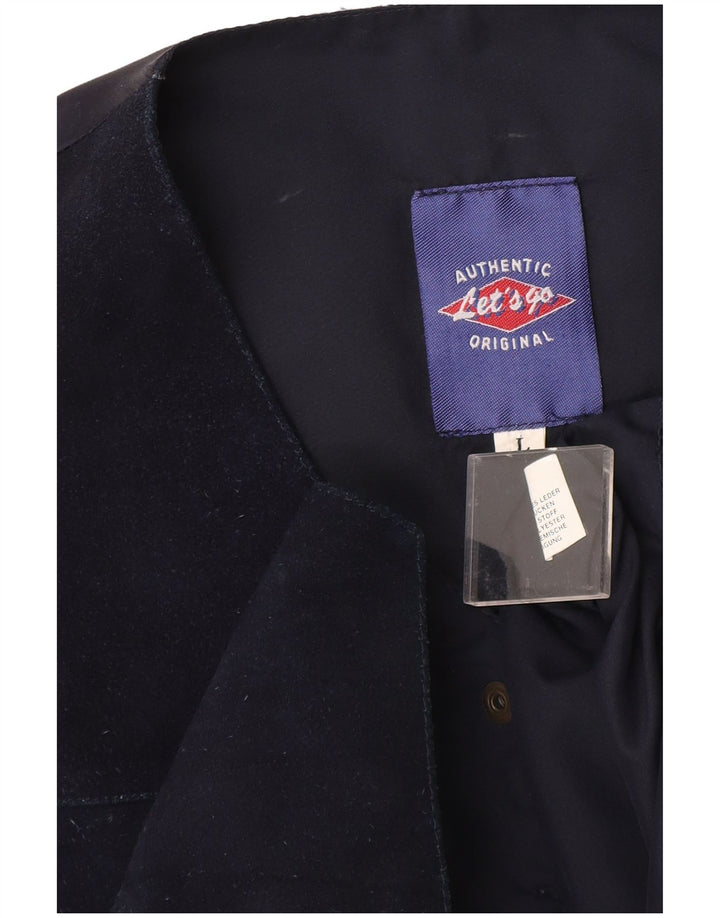 Gilet da uomo in pelle scamosciata VINTAGE grande in pelle blu navy