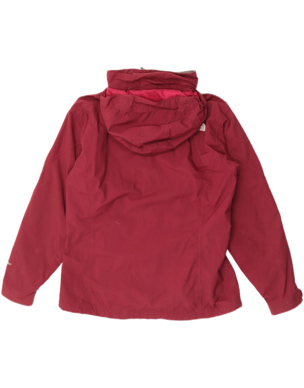 The North Face Womens Hooded Rain Jacket UK 16 Large Burgundy Nylon