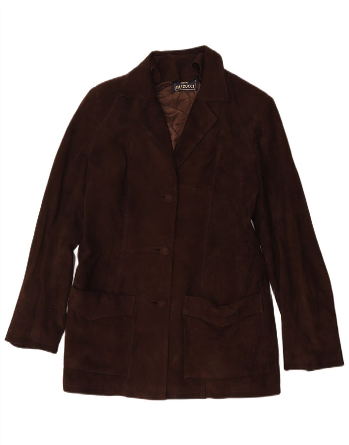 Giacca Blazer da Donna in Pelle Scamosciata a 3 Bottoni Pascucci IT 44 in Pelle Marrone Medio