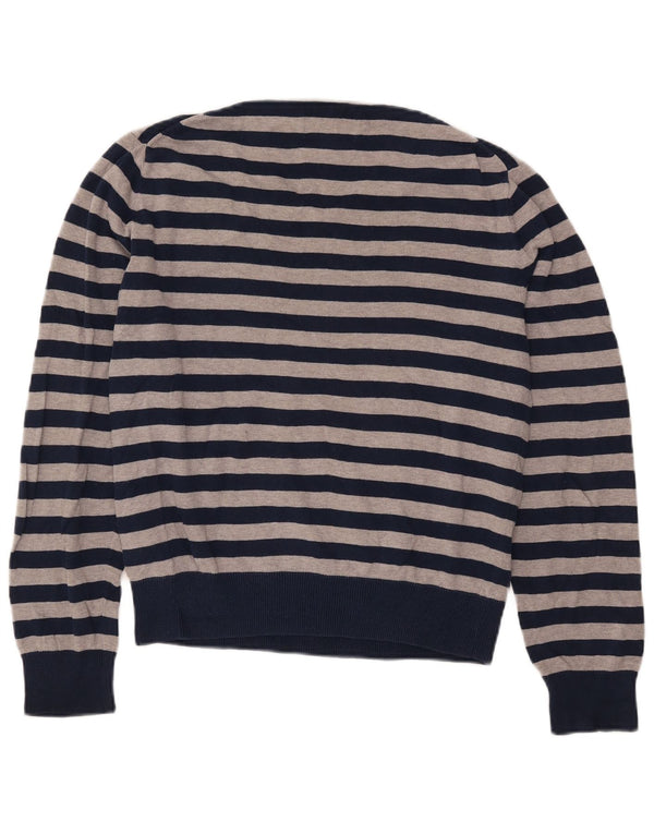 Maglione maglione da uomo con scollo a V ADIDAS piccolo in cotone a righe blu navy