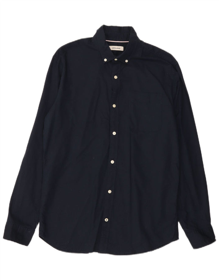 Camicia da uomo Jack & Jones grande in cotone blu navy