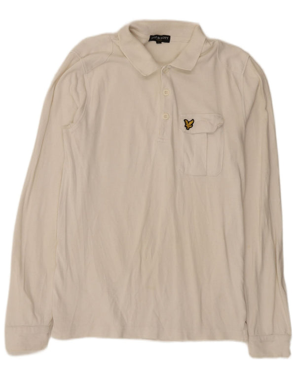 Polo regolare da uomo a maniche lunghe Lyle & Scott in cotone bianco sporco medio