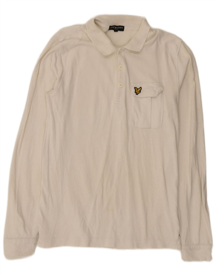Polo regolare da uomo a maniche lunghe Lyle & Scott in cotone bianco sporco medio