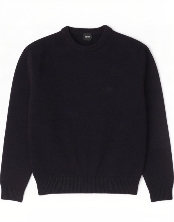 Hugo Boss Maglione girocollo da uomo in lana media blu navy