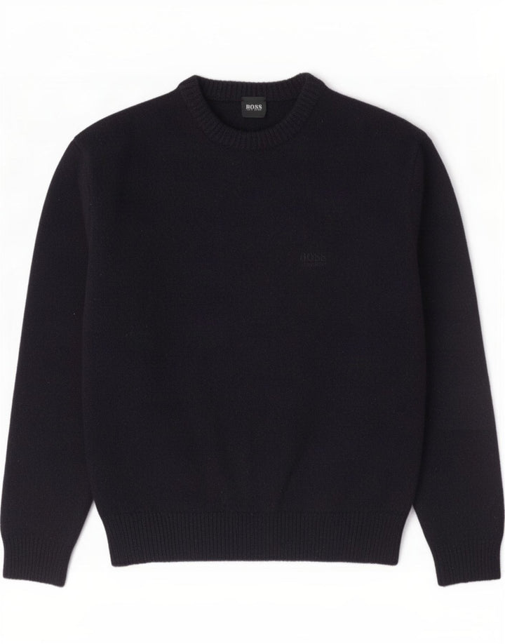 Hugo Boss Maglione girocollo da uomo in lana media blu navy