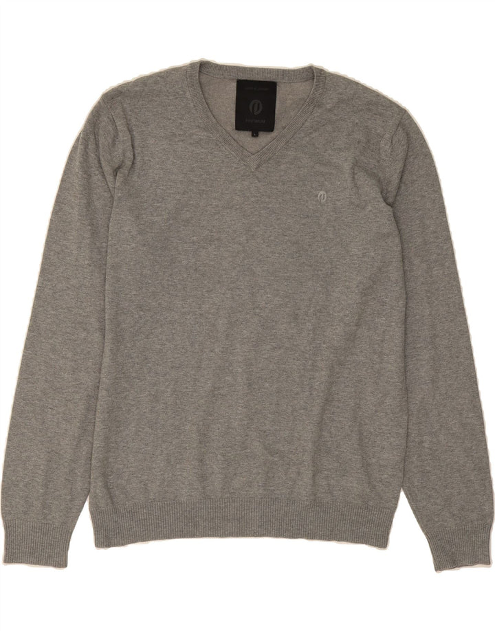 JACK & JONES Mens V-Neck Jumper Sweater Large Grey Vintage Jack & Jones and Second-Hand Jack & Jones from Messina Hembry 