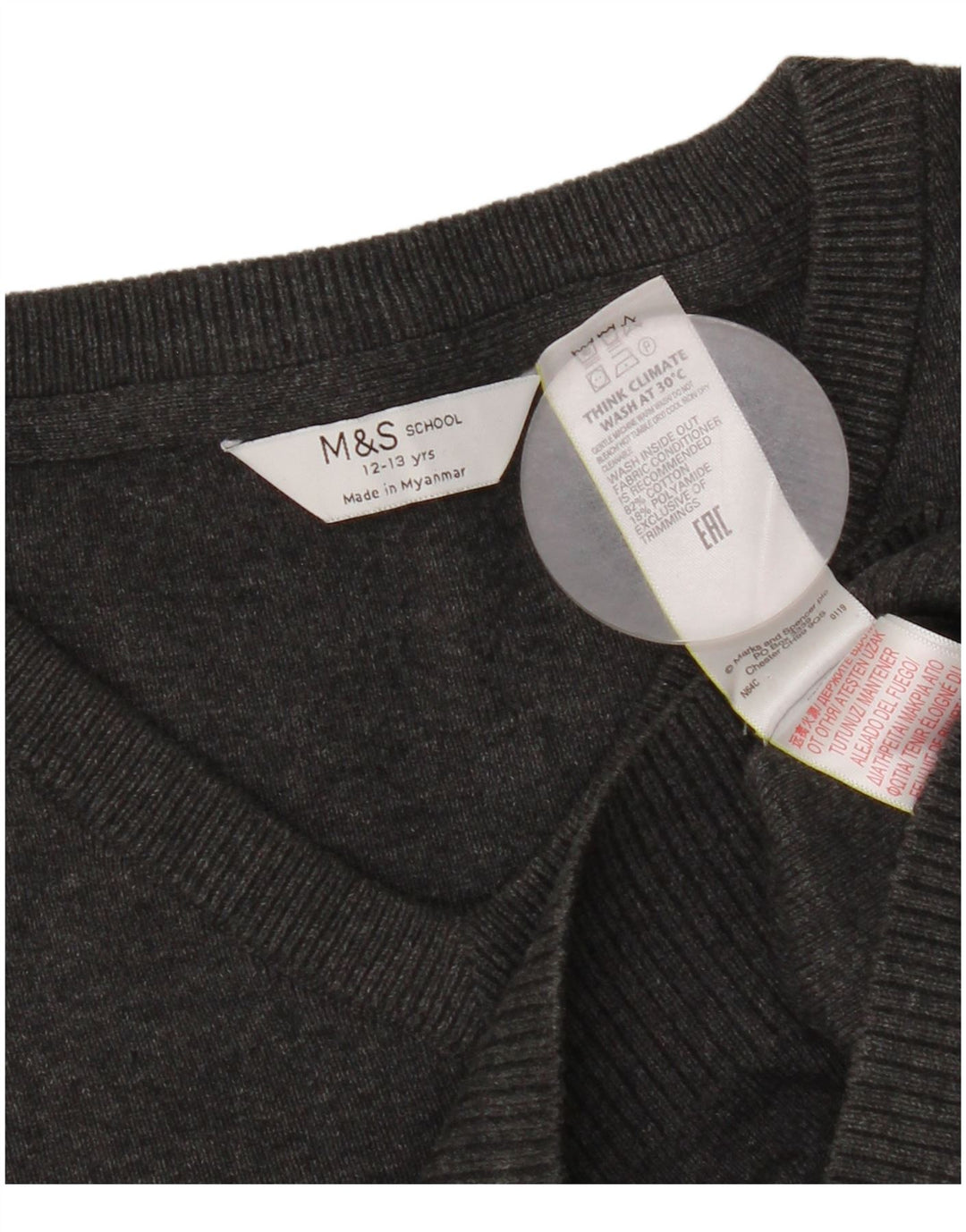 Maglione Marks & Spencer per ragazzi con scollo a V 12-13 anni in cotone grigio