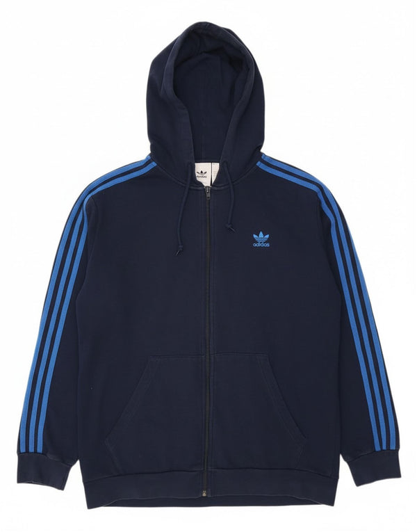 Maglione con cappuccio e zip da uomo Adidas grande in cotone blu navy